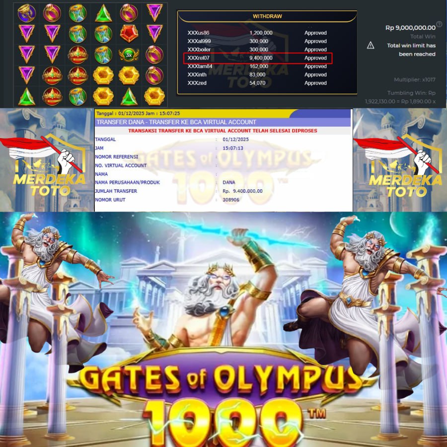 SAMBARAN GACOR DARI GATES OF OLYMPUS 1000 DI MERDEKATOTO SEBESAR 9JT!