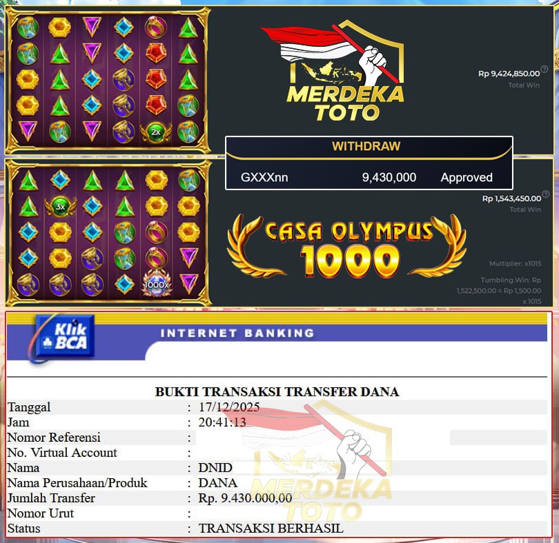 CASA OLYMPUS BAWA HOKI TERUS, 9 JUTA LANGSUNG CAIR DARI MERDEKATOTO!!