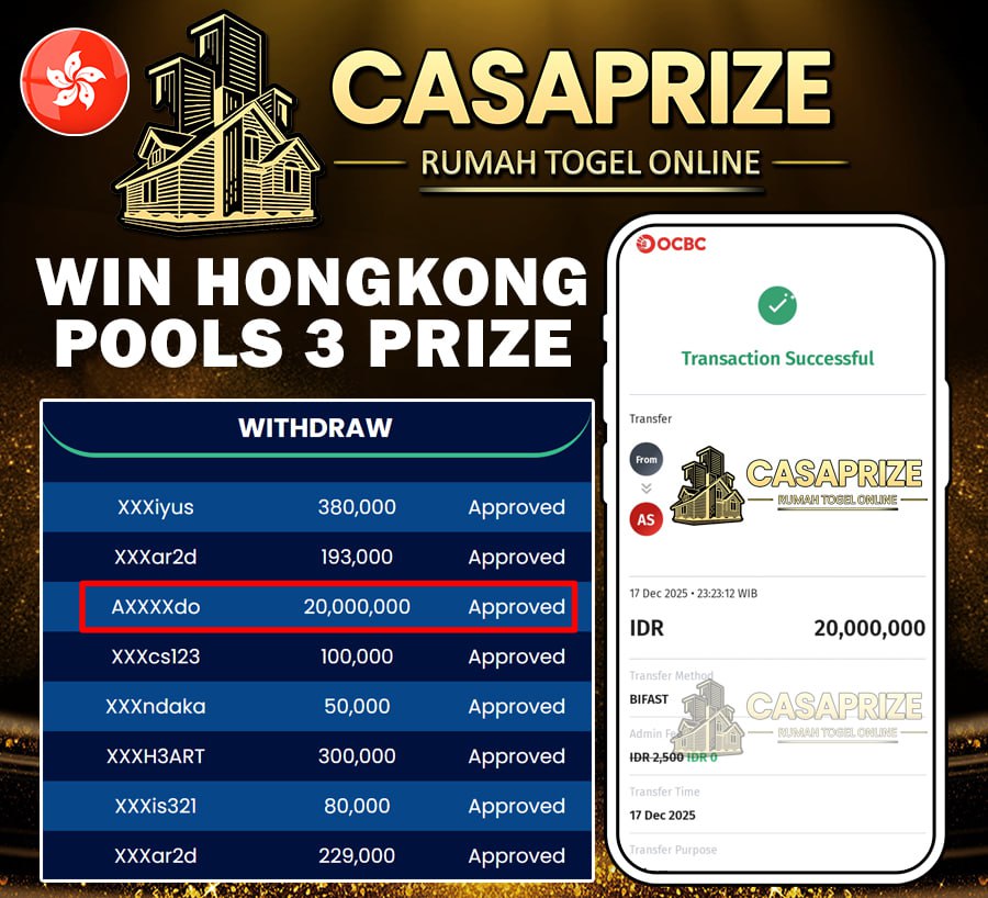 SELAMAT UNTUK MEMBER CASAPRIZE YANG SUDAH JACKPOT DI PASARAN HONGKONG POOLS!!