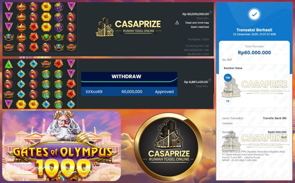 CASAPRIZE BAWA HOKI TERUS, 60JT BERHASIL DI ANGKUT DARI PETIR ZEUS