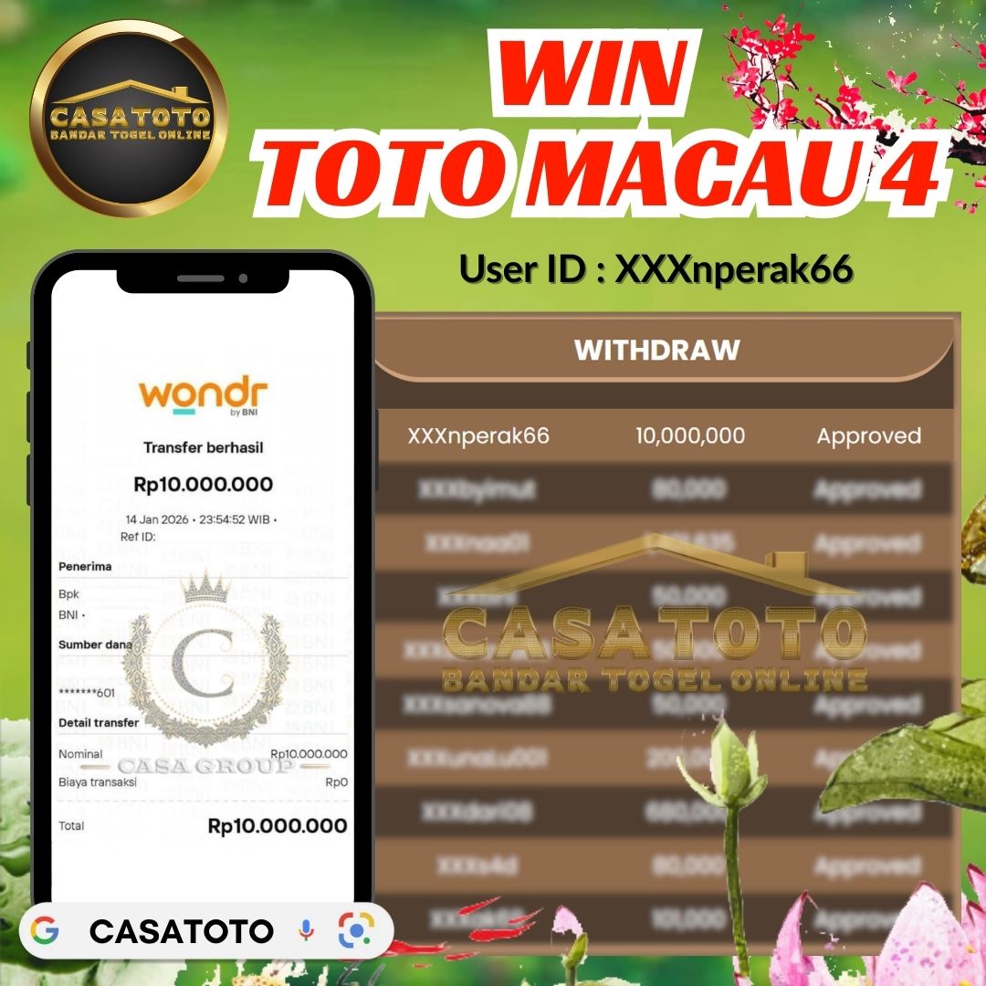 SELAMAT MEMBER JACKPOT PAUS PASARAN TOTO MACAU 4 HANYA DI CASATOTO