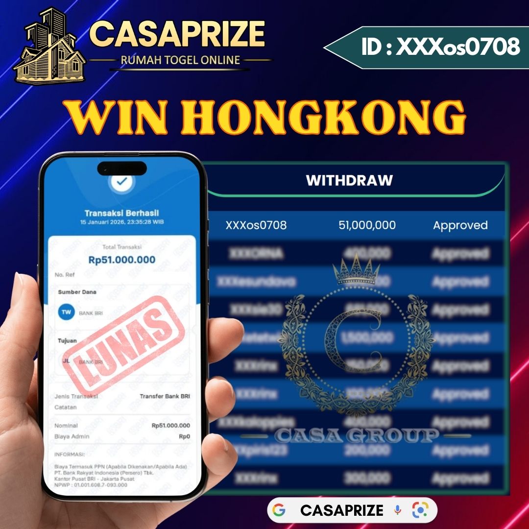 SELAMAT !! MEMBER CASAPRIZE JACKPOT PAUS DI PASARAN HONGKONG