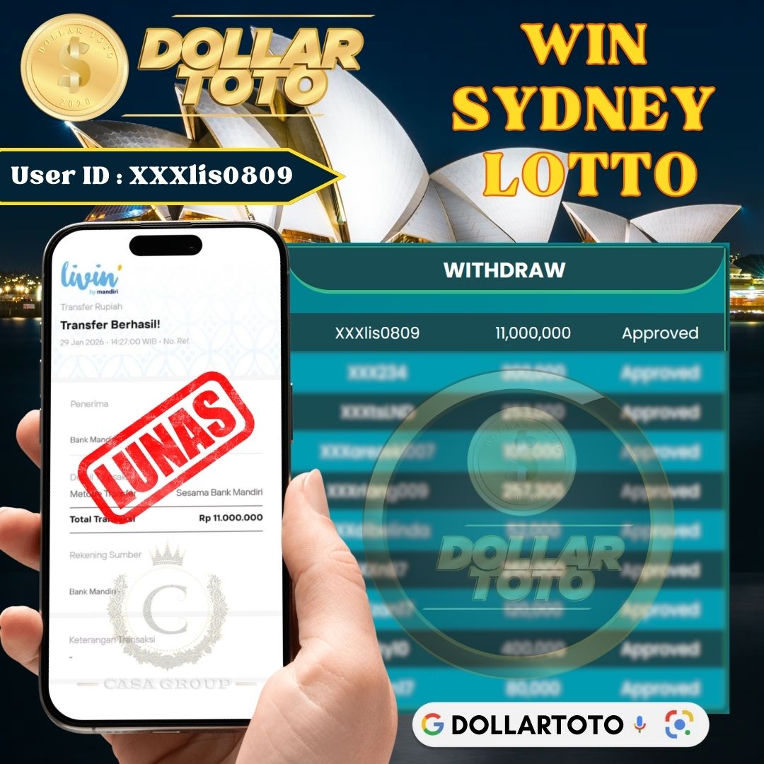SELAMAT !! MEMBER DOLLARTOTO JACKPOT PAUS DI PASARAN SYDNEY LOTTO