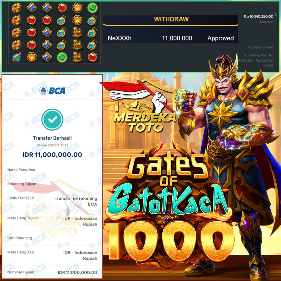 MANIS LAGI BOSKU!! MENANG SEBESAR 14 JT DI GATES OF GATOT KACA 1000 DI MERDEKATOTO!!