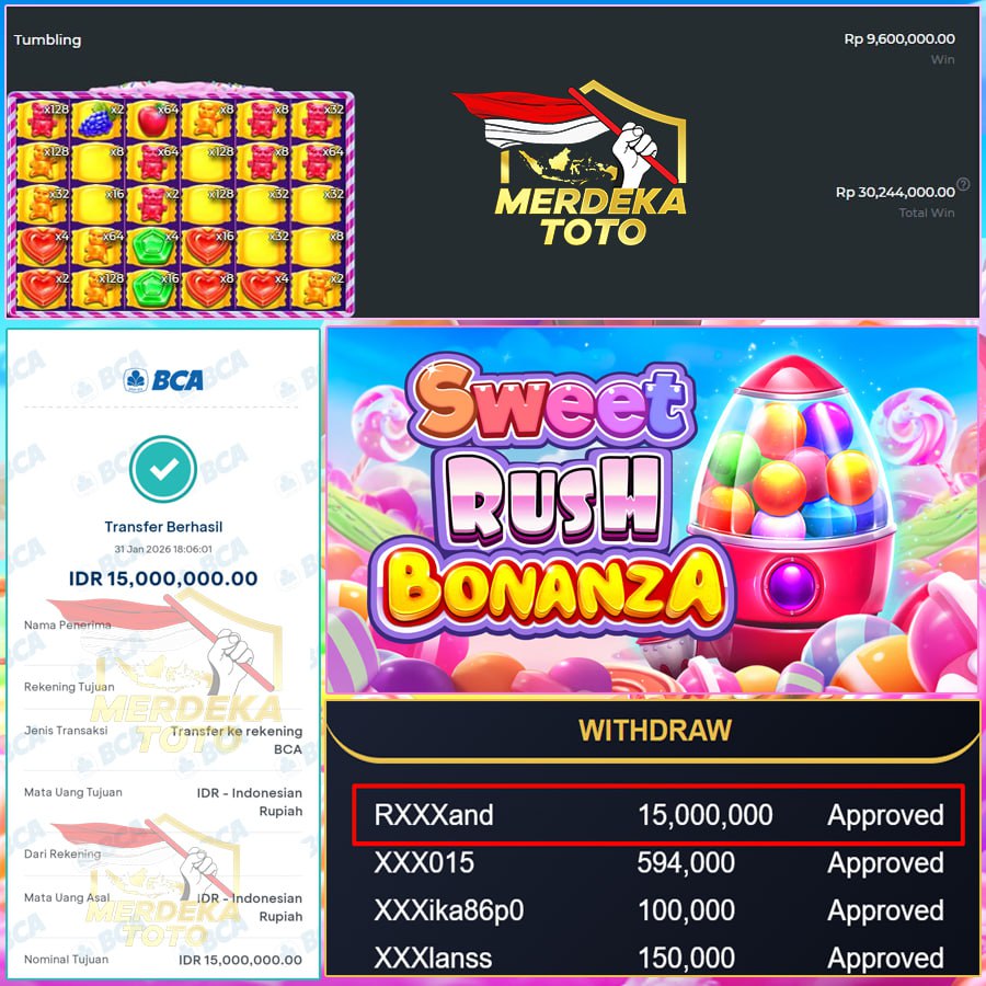 SWEET RUSH BONANZA MERDEKATOTO LAGI GACOR WIN FANTASTIS 15JT