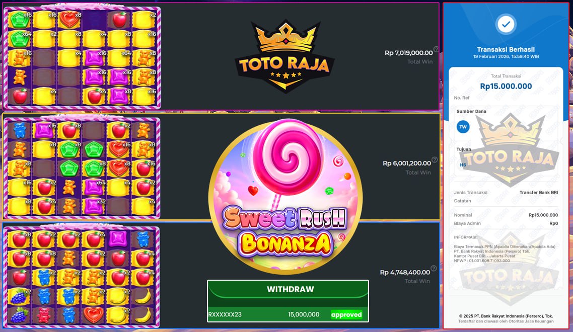 WIN DI SWEET RUSH BONANZA TOTORAJA JACKPOT 15JT DOMPET AUTO TEBAL!! 