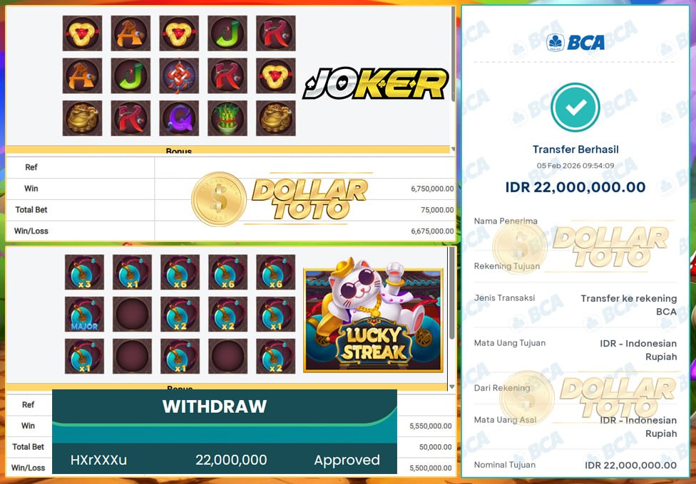 FANTASTIS WIN DI GAME LUCKY STREAK DOLLARTOTO JP 22 JT !!