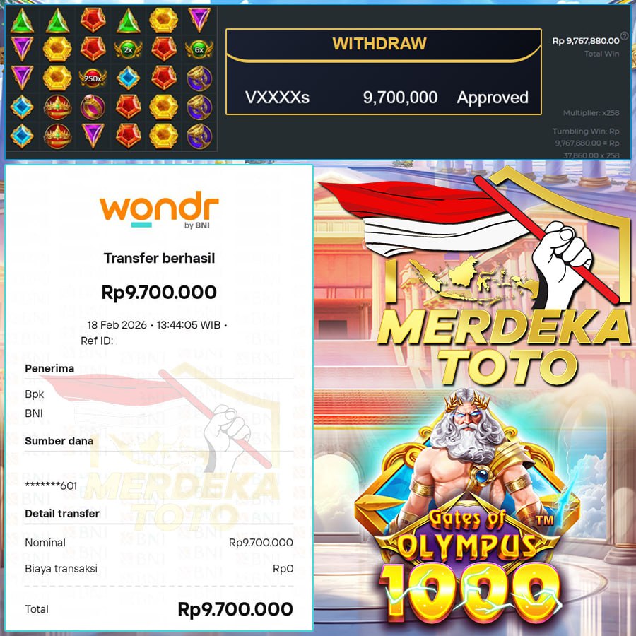 LAGI-LAGI MERDEKATOTO BUKTIKAN KELASNYA WIN 9JT DI GATES OF OLYMPUS 1000, PETIR TURUN DOMPET LANGSUNG GEMUK!!