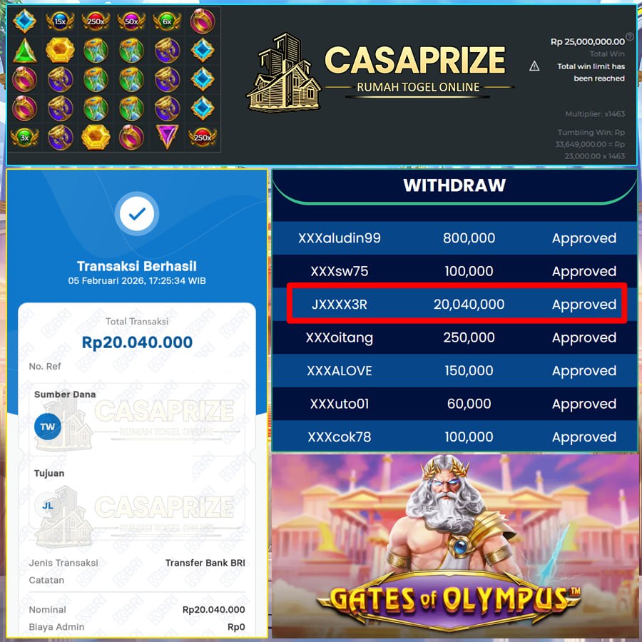 PETIR ZEUS LAGI BERAKSI DI CASAPRIZE, WIN LAGI DENGAN FANTASTIS 20 JTAN !! 
