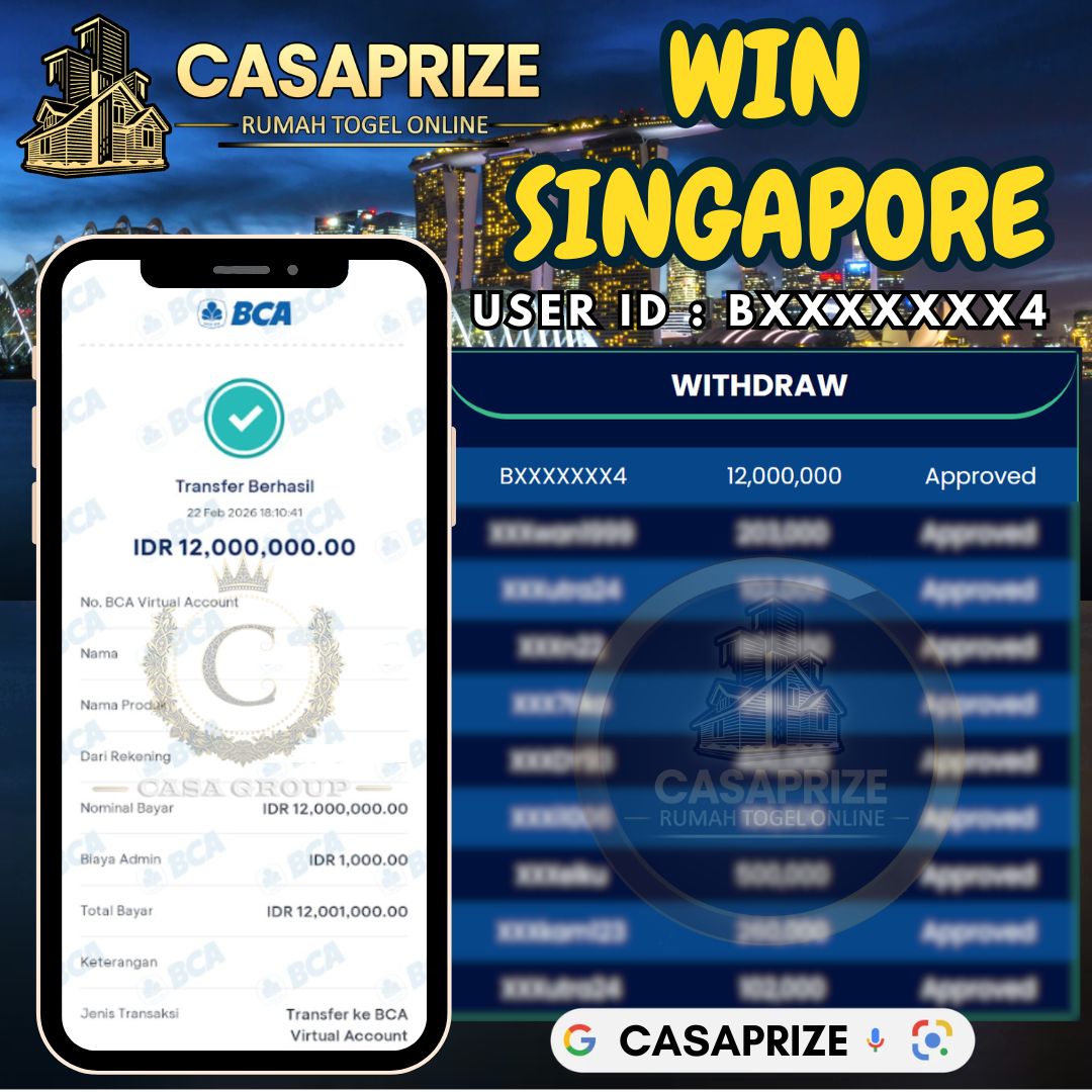SELAMAT !! MEMBER CASAPRIZE JACKPOT PAUS DI PASARAN SINGAPORE 