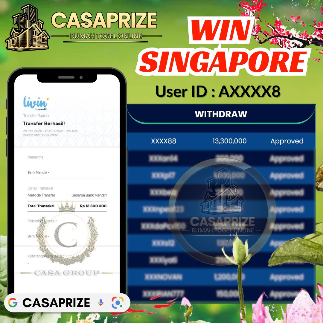SELAMAT !! MEMBER CASAPRIZE JACKPOT PAUS DI PASARAN SINGAPORE 
