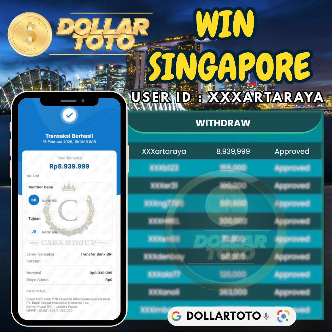 SELAMAT !! MEMBER DOLLARTOTO JACKPOT PAUS DI PASARAN SINGAPORE