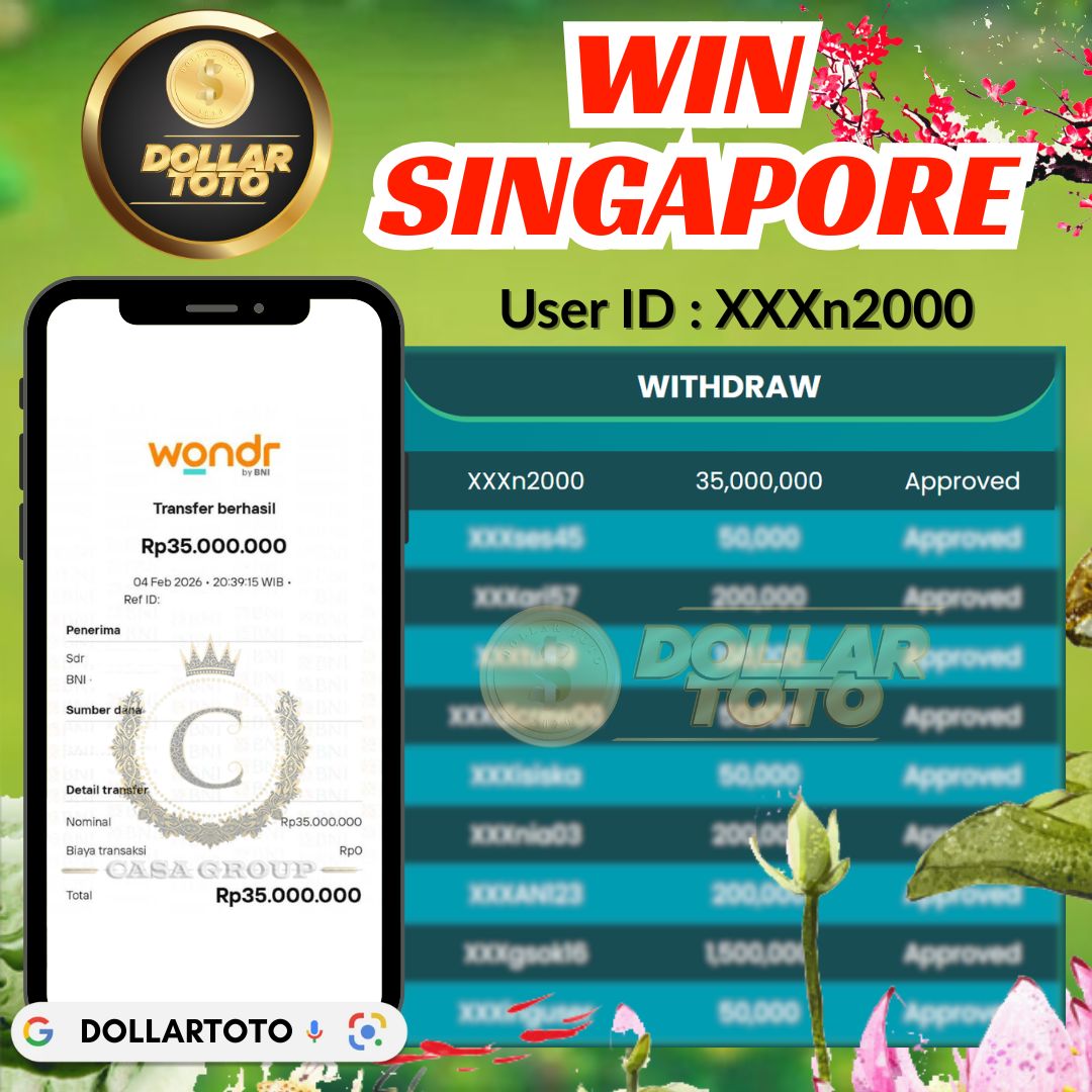 SELAMAT !! MEMBER DOLLARTOTO JACKPOT PAUS DI PASARAN SINGAPORE 