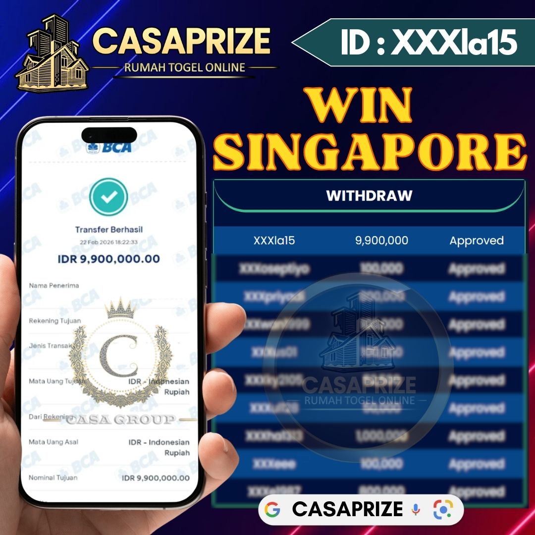 SELAMAT !! MEMBER CASAPRIZE JACKPOT PAUS DI PASARAN SINGAPORE 