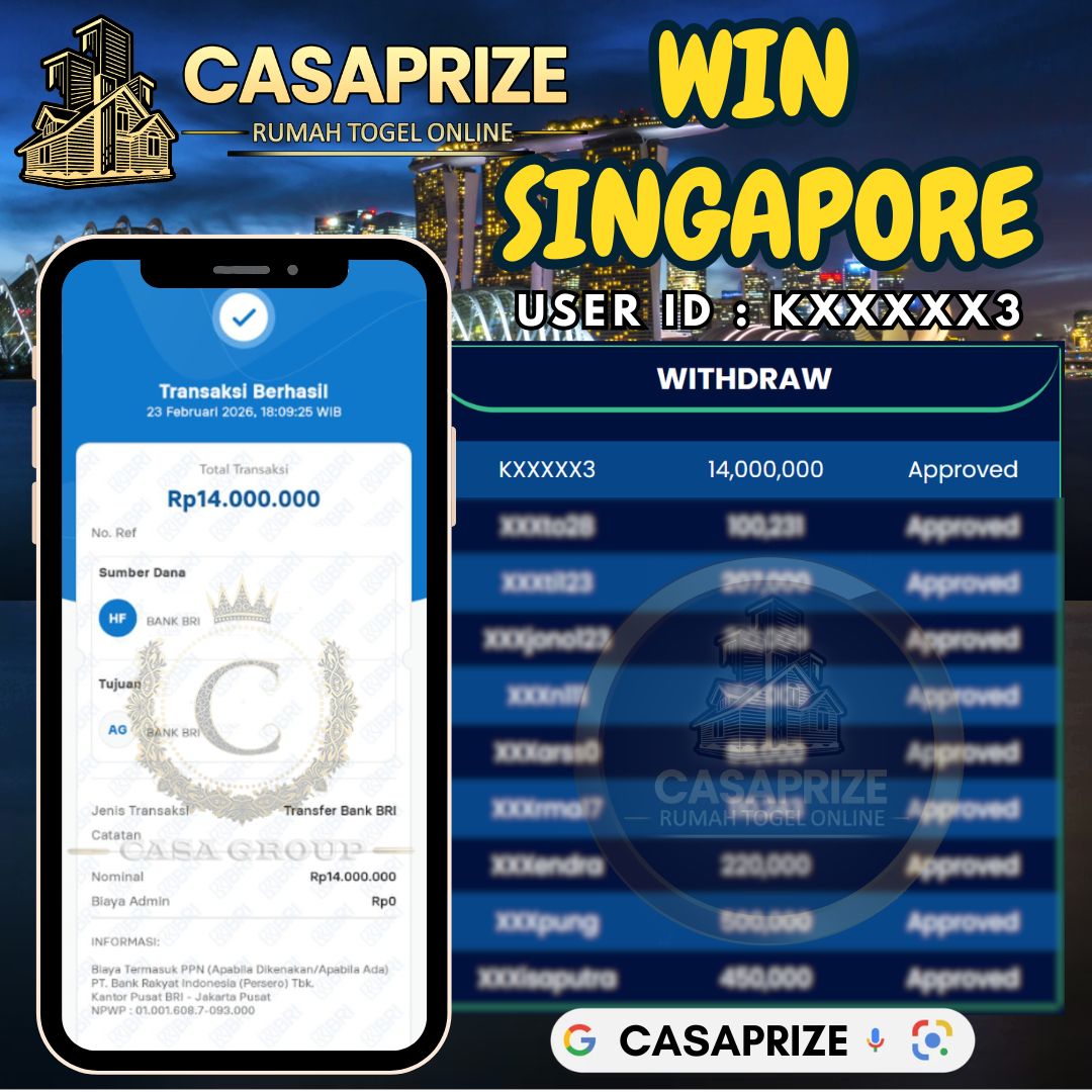 SELAMAT !! MEMBER CASAPRIZE JACKPOT PAUS DI PASARAN SINGAPORE 