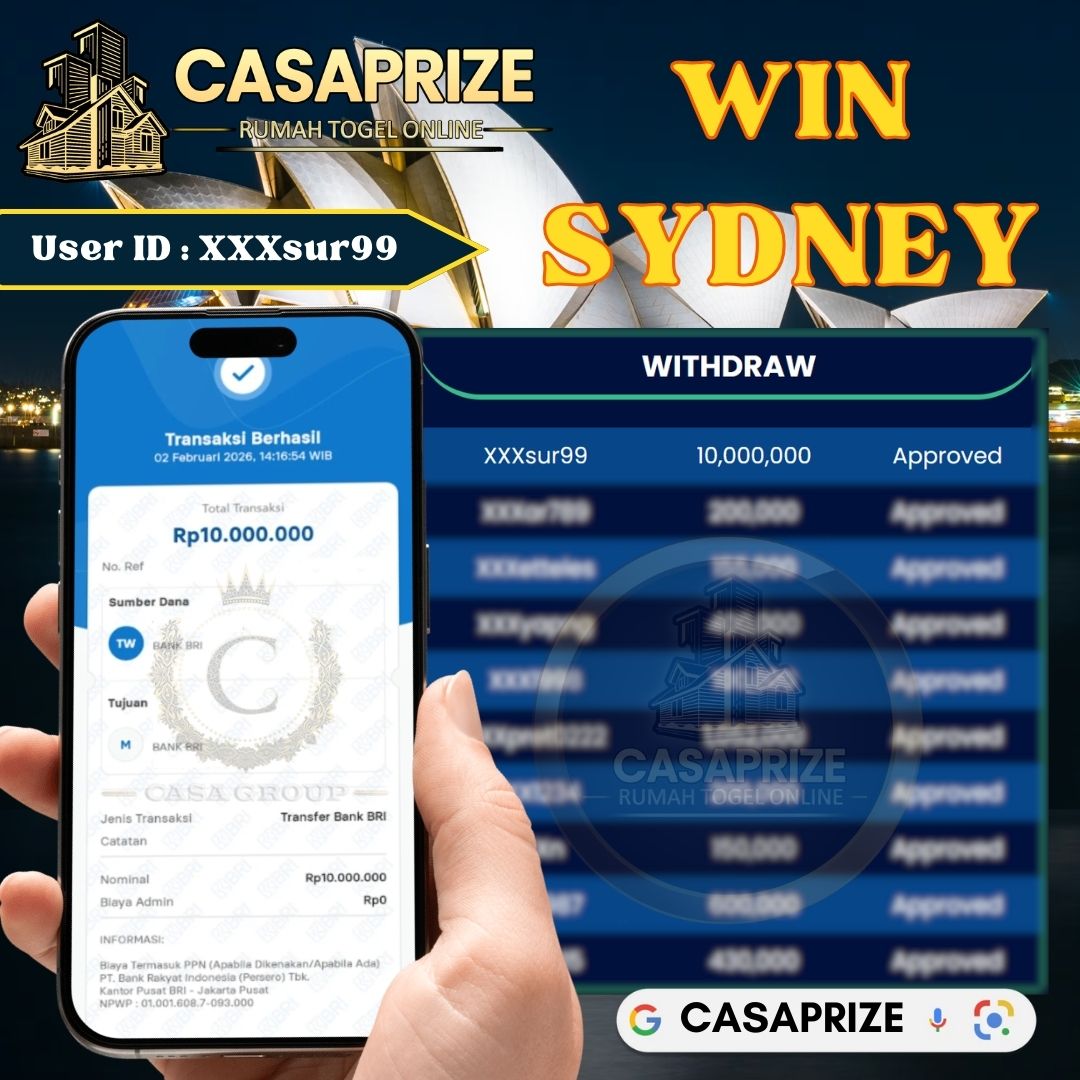 SELAMAT !! MEMBER CASAPRIZE JACKPOT PAUS DI PASARAN SYDNEY 