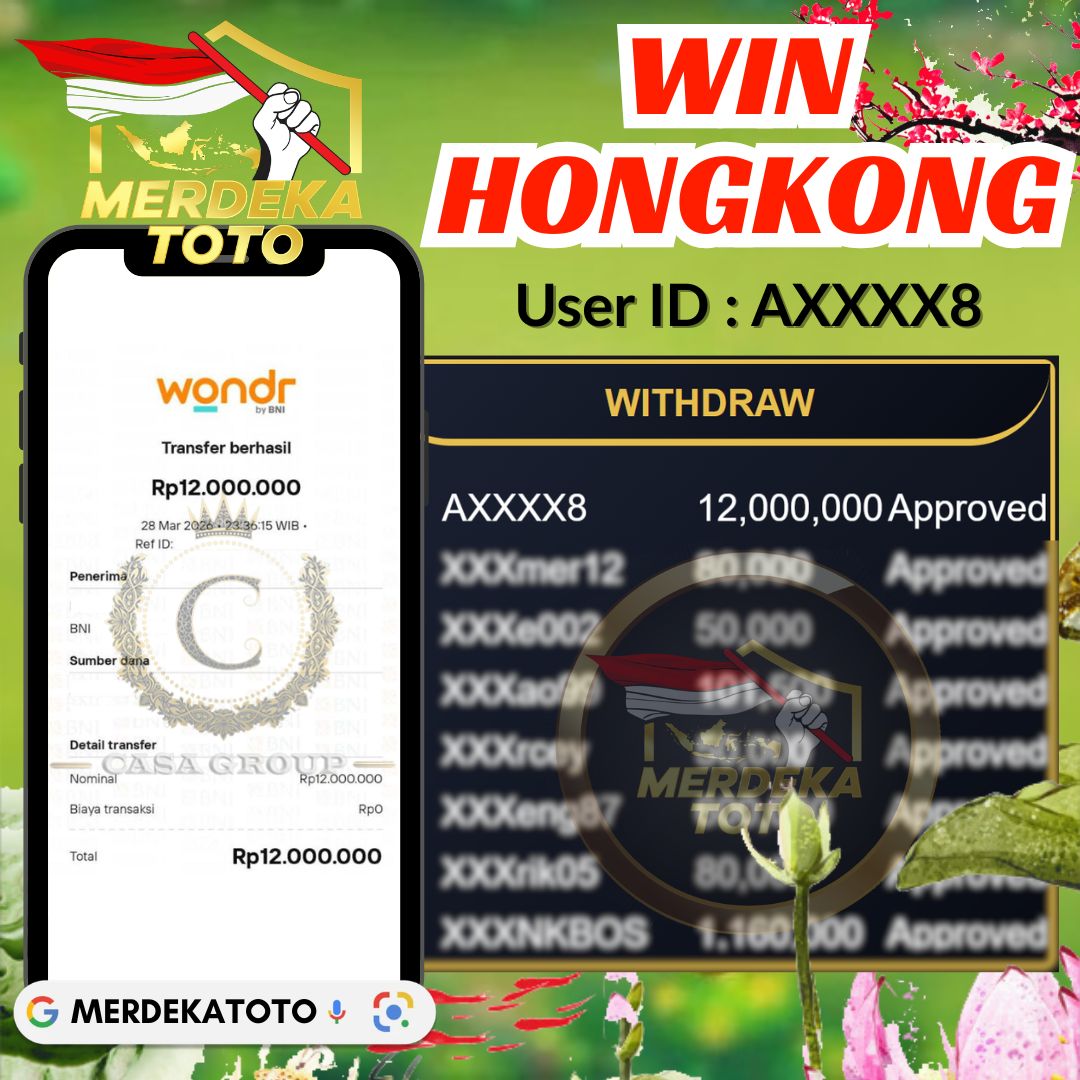 MELEDAK !! SELAMAT MEMBER MERDEKATOTO JACKPOT PAUS DI PASARAN HONGKONG