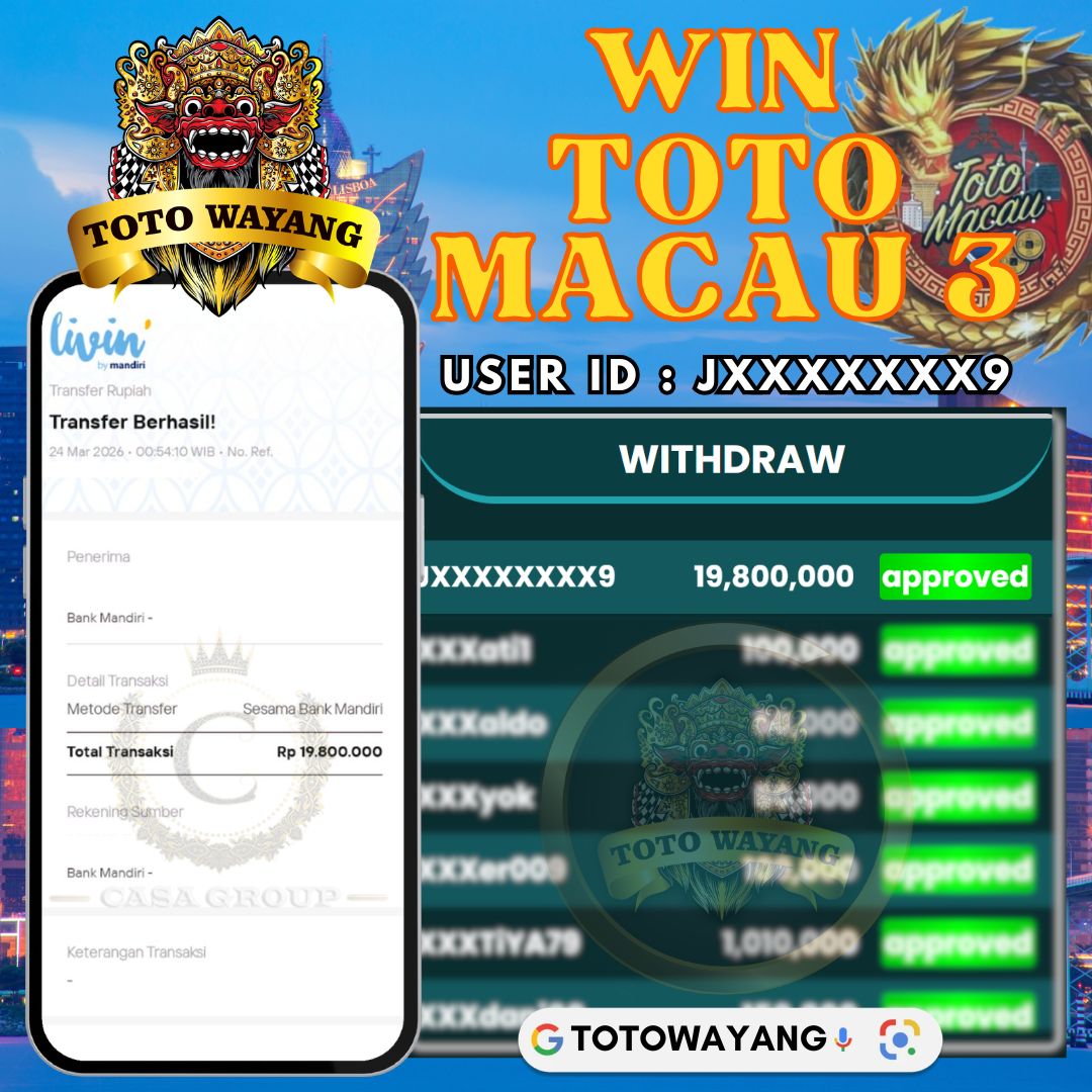 MELEDAK !! SELAMAT MEMBER TOTOWAYANG JACKPOT PAUS DI PASARAN TOTO MACAU 3 