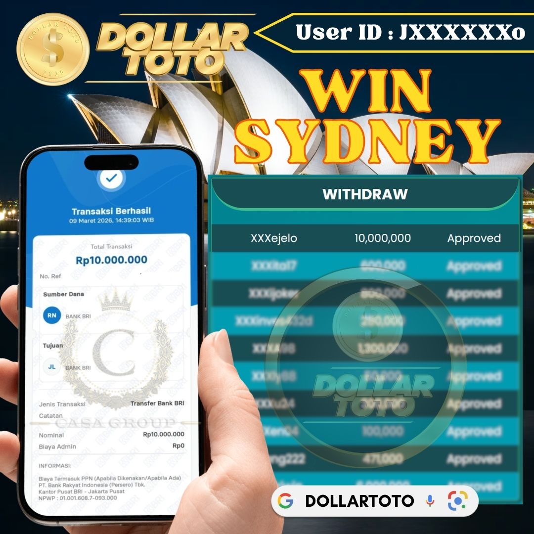 MELEDAK !! SELAMAT MEMBER DOLLARTOTO JACKPOT PAUS DI PASARAN SYDNEY