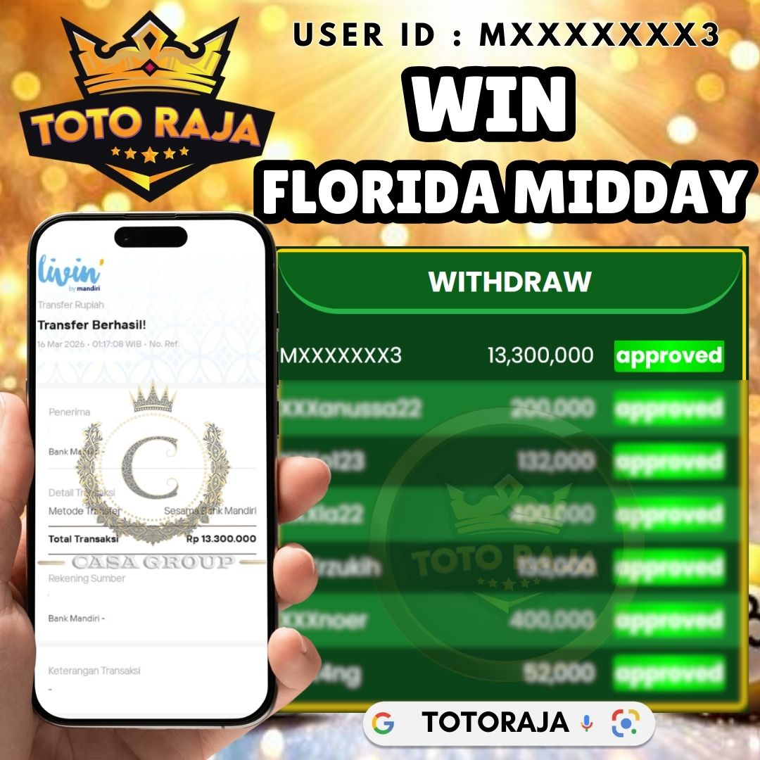 MELEDAK !! SELAMAT MEMBER TOTORAJA JACKPOT PAUS DI PASARAN FLORIDA MIDDAY