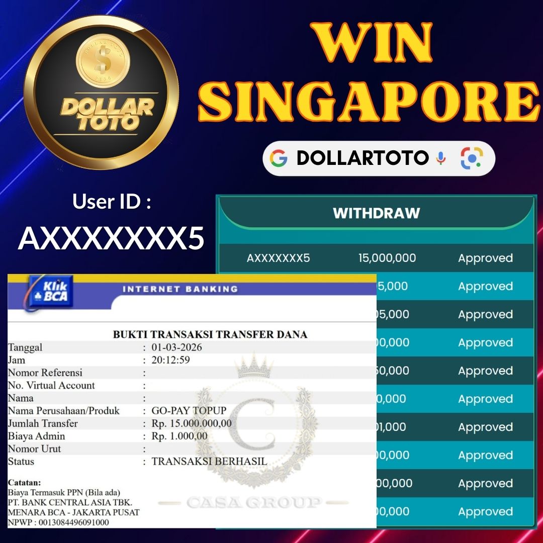 MELEDAK !! SELAMAT MEMBER DOLLARTOTO JACKPOT PAUS DI PASARAN SINGAPORE