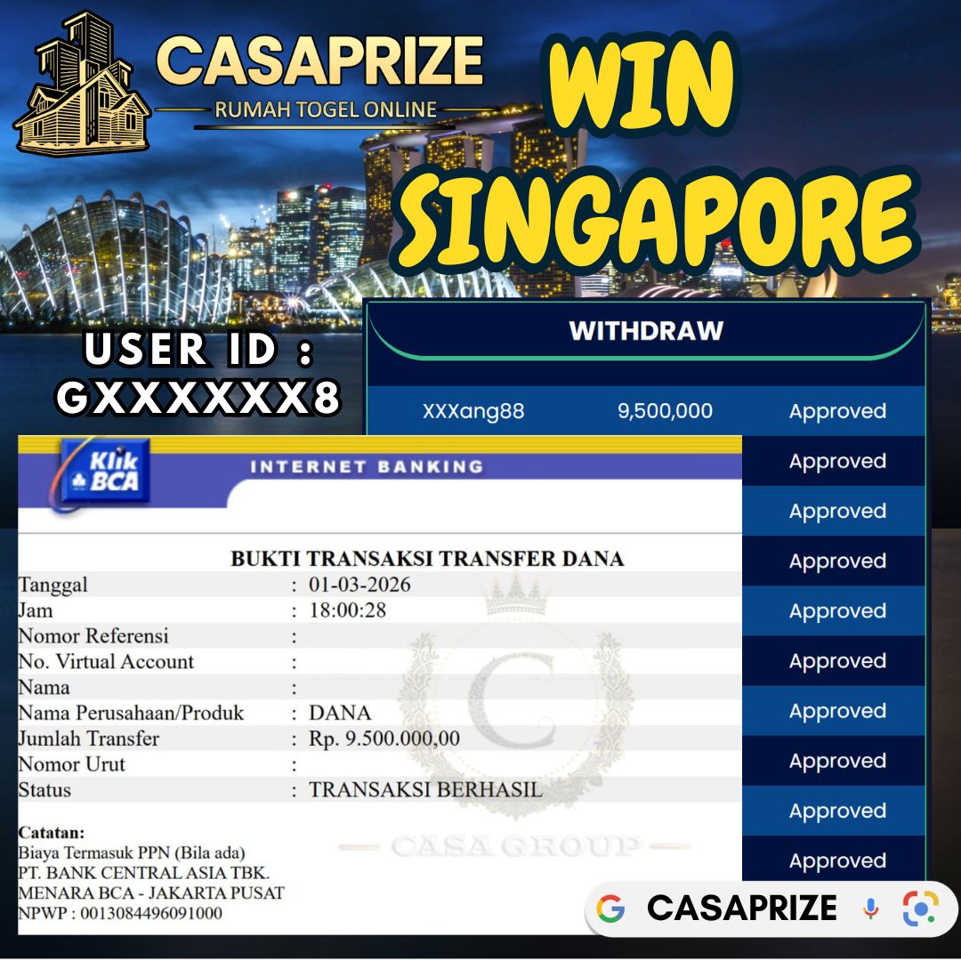 MELEDAK !! SELAMAT MEMBER CASAPRIZE JACKPOT PAUS DI PASARAN SINGAPORE