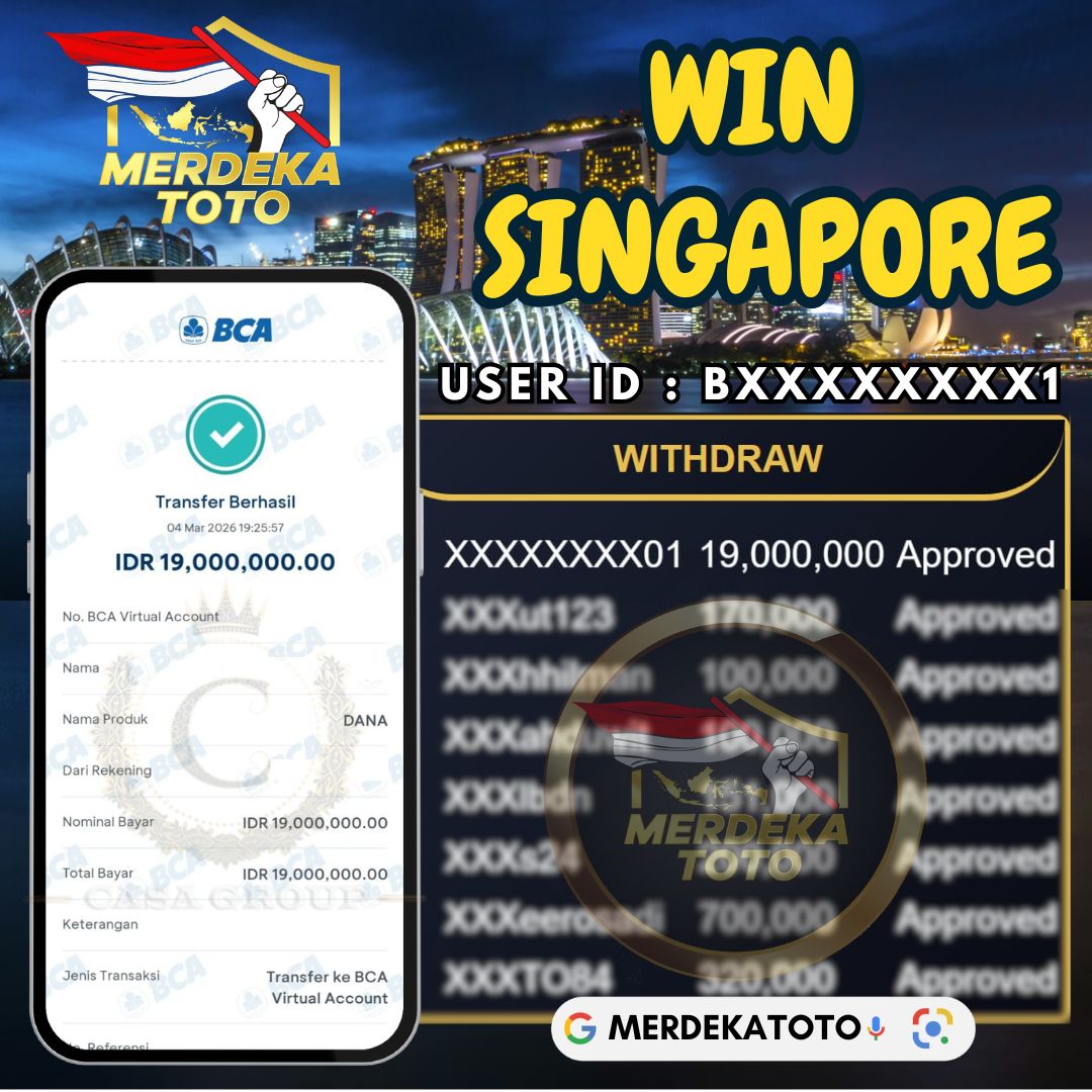 MELEDAK !! SELAMAT MEMBER MERDEKATOTO JACKPOT PAUS DI PASARAN SINGAPORE