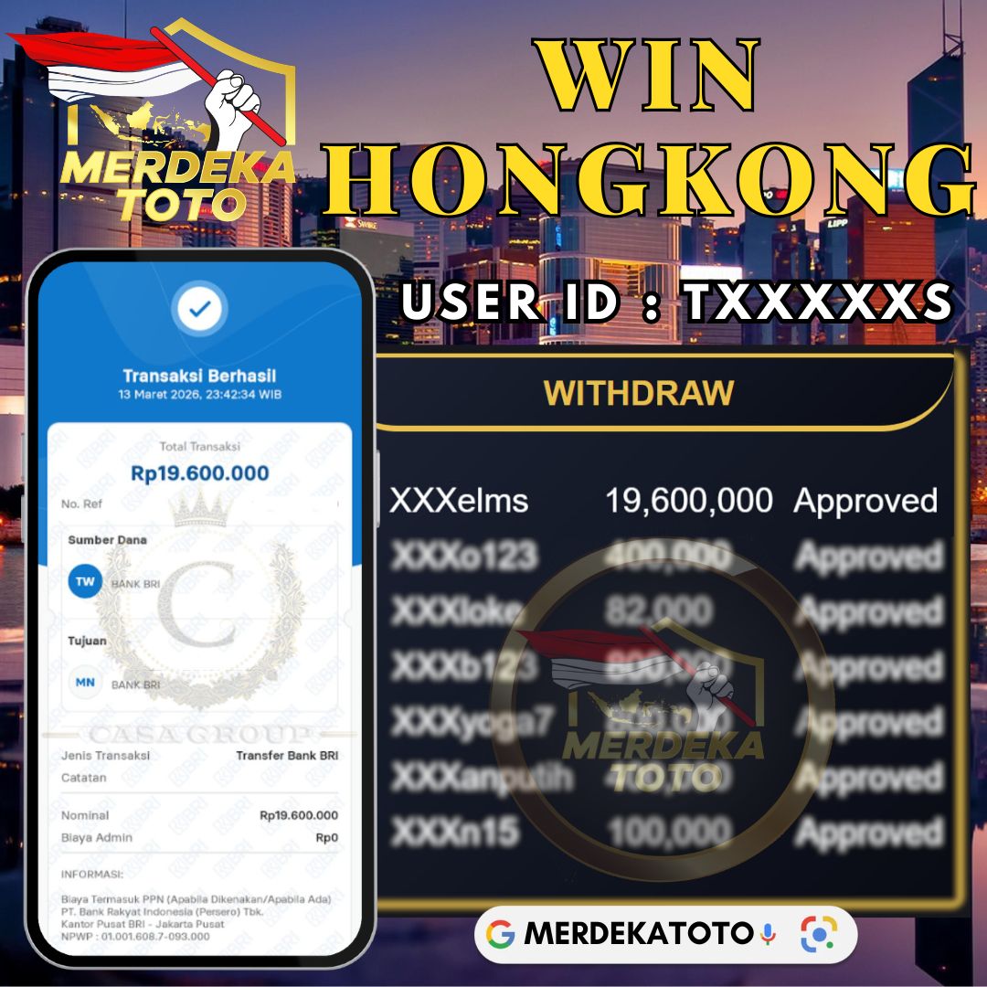 MELEDAK !! SELAMAT MEMBER MERDEKATOTO JACKPOT PAUS DI PASARAN HONGKONG