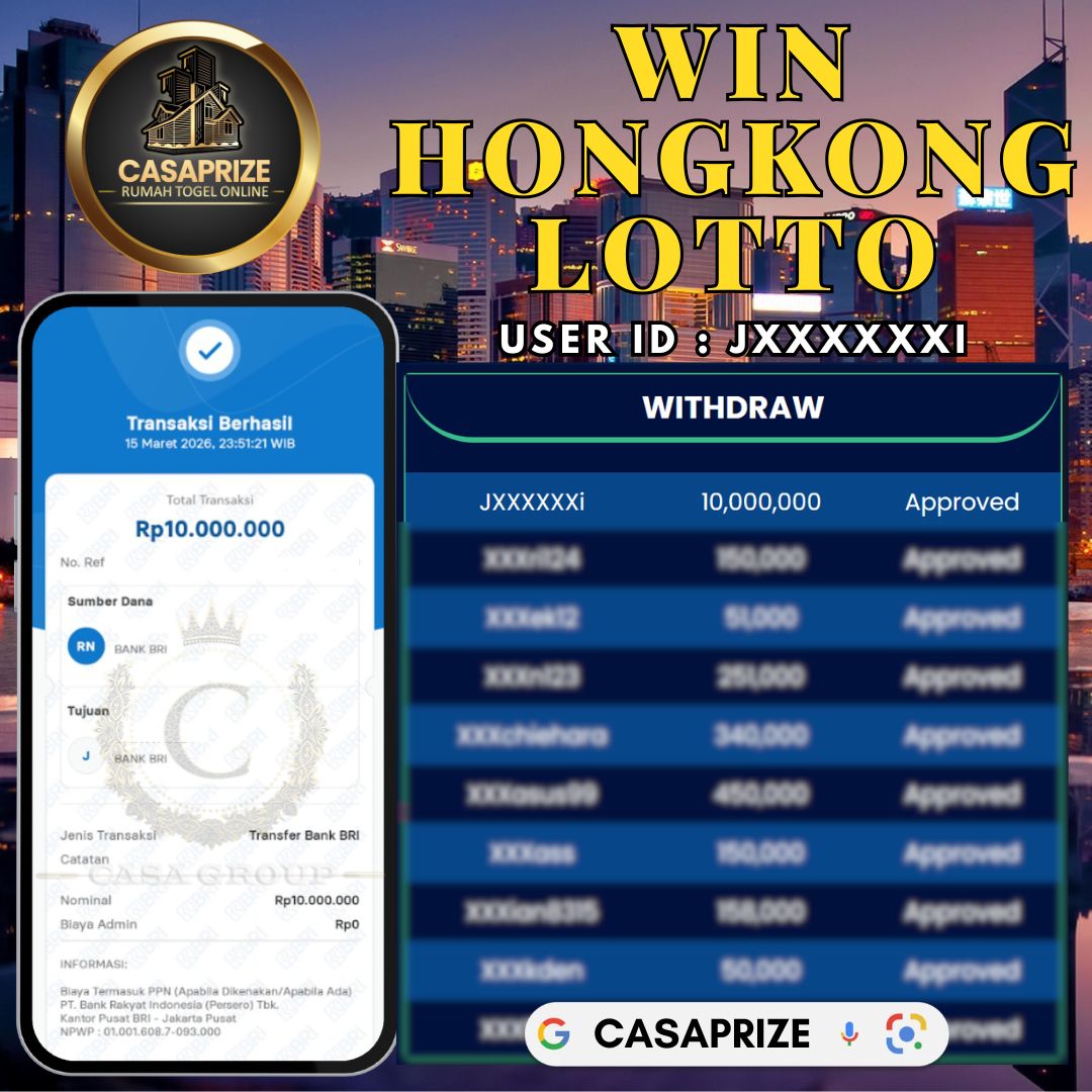 MELEDAK !! SELAMAT MEMBER CASAPRIZE JACKPOT PAUS DI PASARAN HONGKONG LOTTO