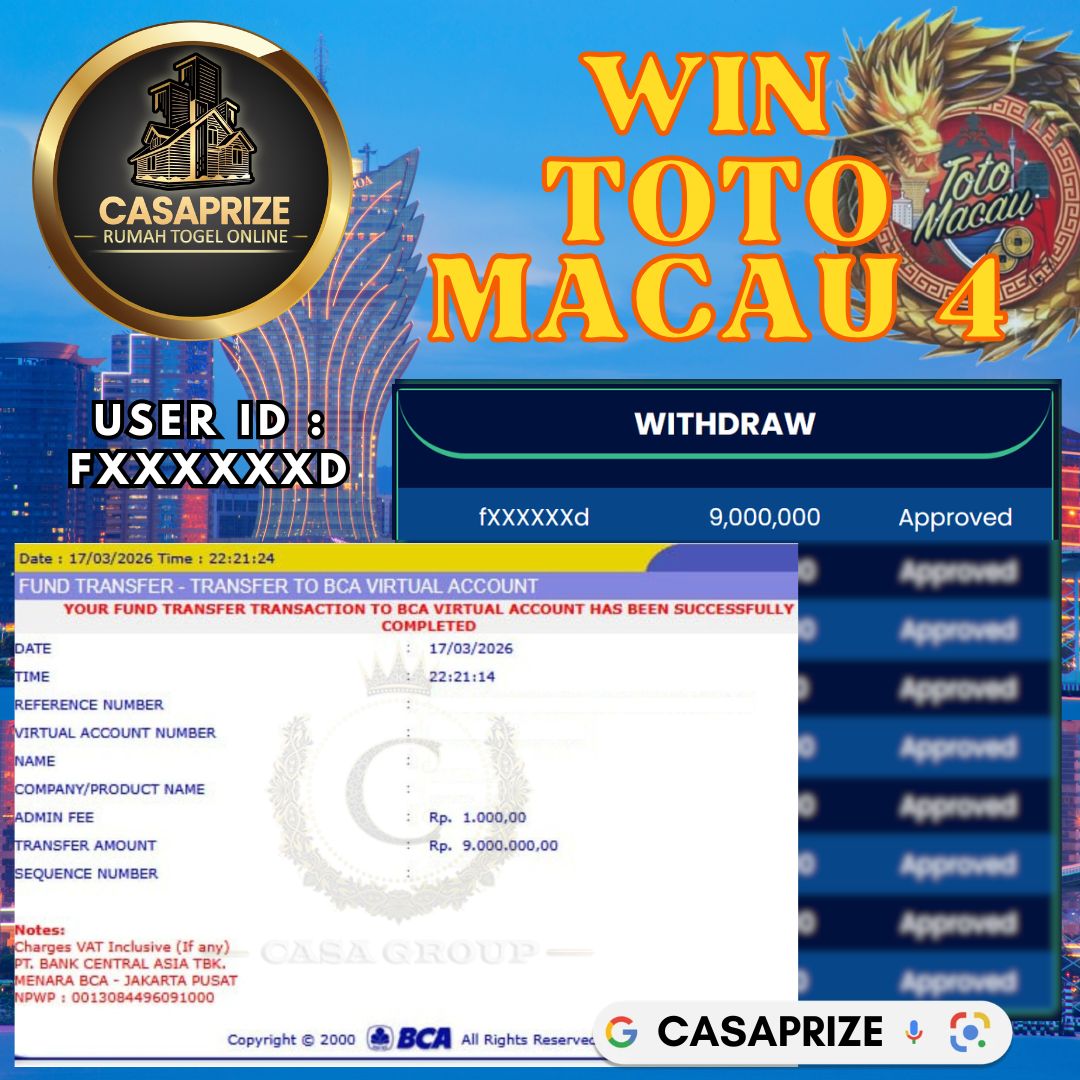 MELEDAK !! SELAMAT MEMBER CASAPRIZE JACKPOT PAUS DI PASARAN TOTO MACAU 4 