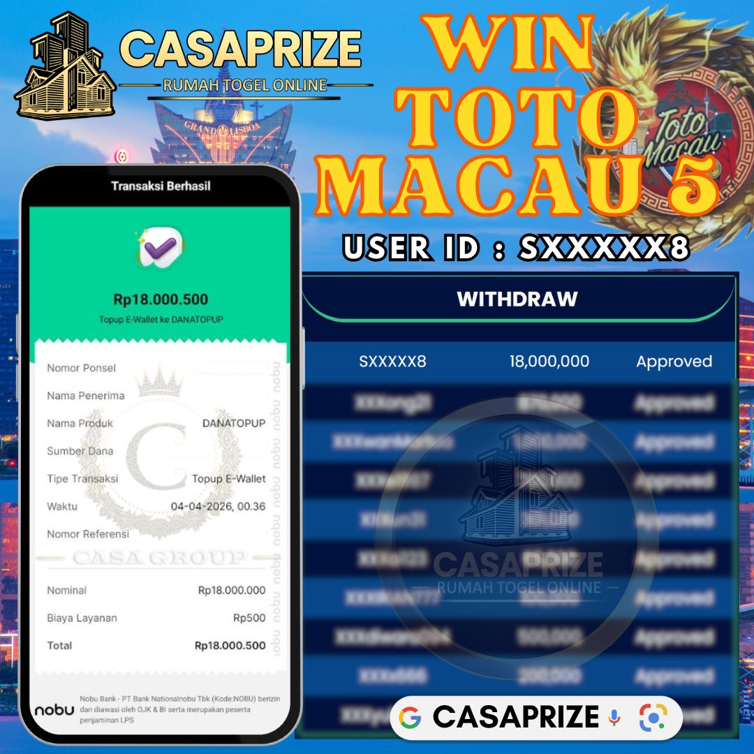 MELEDAK !! SELAMAT MEMBER CASAPRIZE JACKPOT PAUS DI PASARAN TOTO MACAU 5