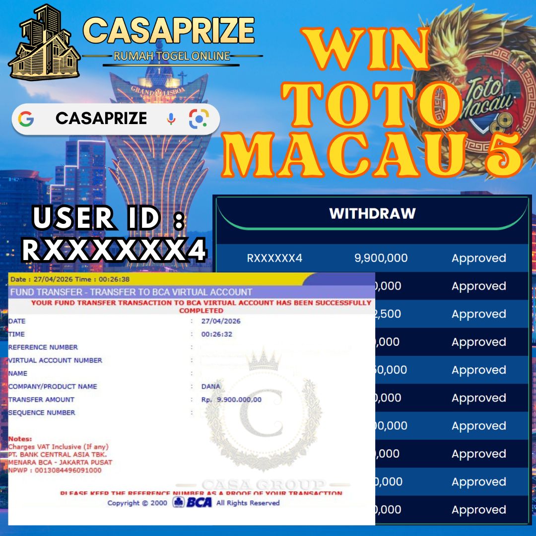 MELEDAK !! SELAMAT MEMBER CASAPRIZE JACKPOT PAUS DI PASARAN TOTO MACAU 5 
