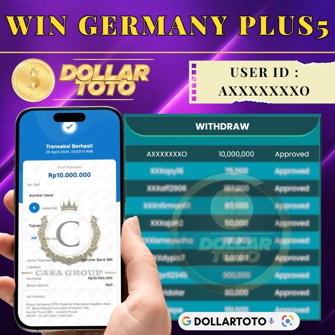 MELEDAK !! SELAMAT MEMBER DOLLARTOTO JACKPOT PAUS DI PASARAN GERMANY PLUS5