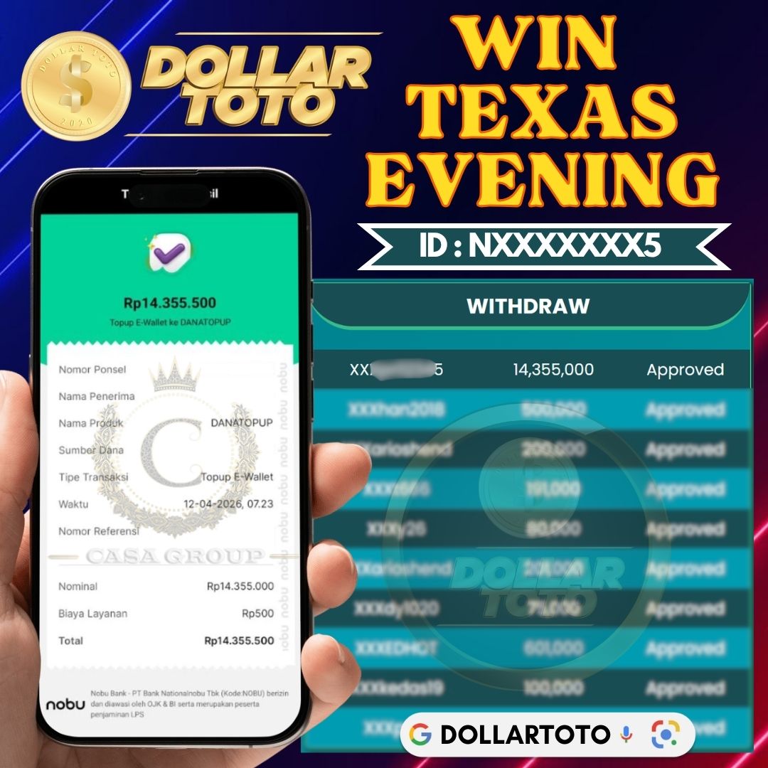 MELEDAK !! SELAMAT MEMBER DOLLARTOTO JACKPOT PAUS DI PASARAN TEXAS EVENING