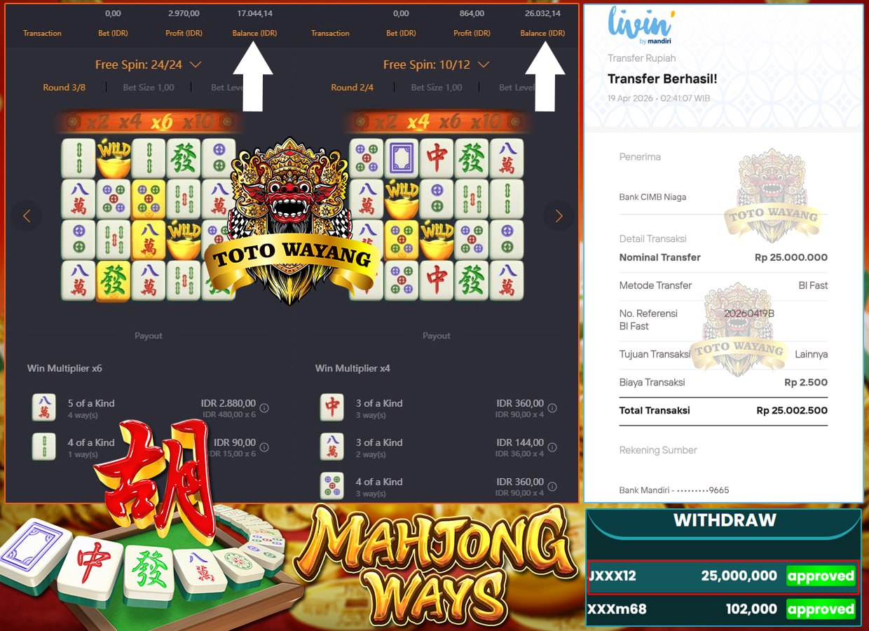  MAHJONG GACOR LAGI , BERIKAN KEMENANGAN SEBESAR 25 JT DITOTOWAYANG!!