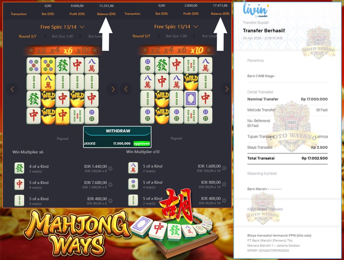 TOTOWAYANG JOS LAGI SEBESAR 17 JT DI MAHJONG WAYS!!