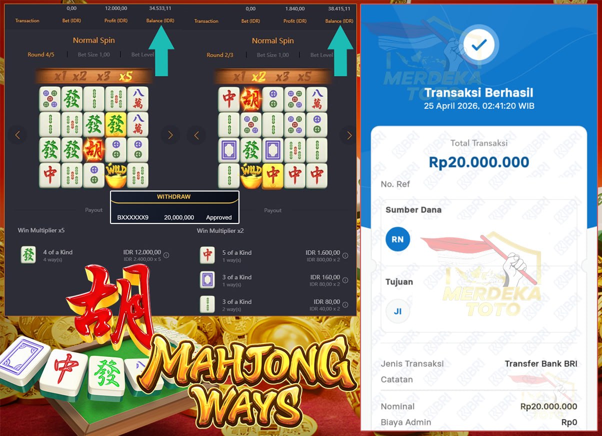 MERDEKATOTO MEMANG JUARANYA JACKPOT BOSKU, WIN LAGI SEBESAR 20 JT DI MAHJONG WAYS!!