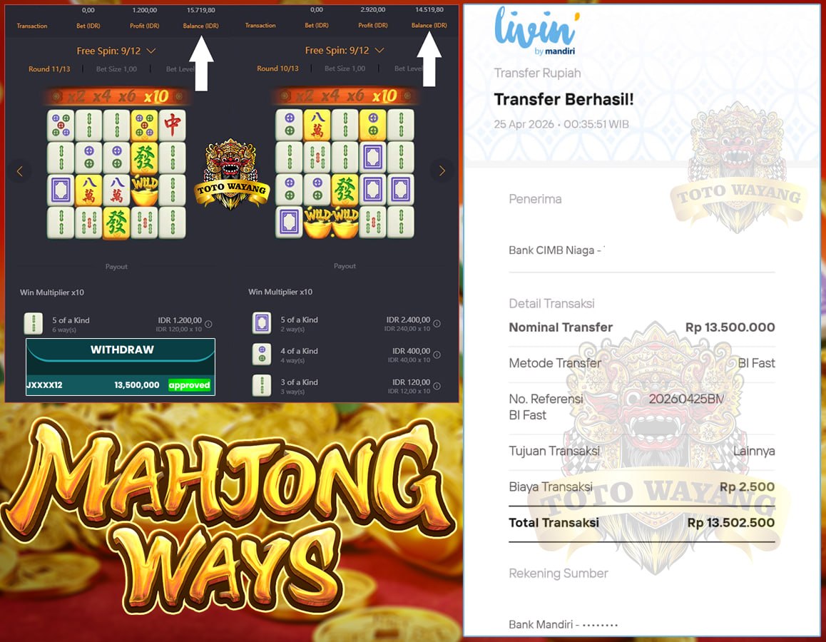 GACOR TERUS DI TOTOWAYANG BOSKU, WIN LAGI SEBESAR 13 JT DI MAHJONG WAYS!!